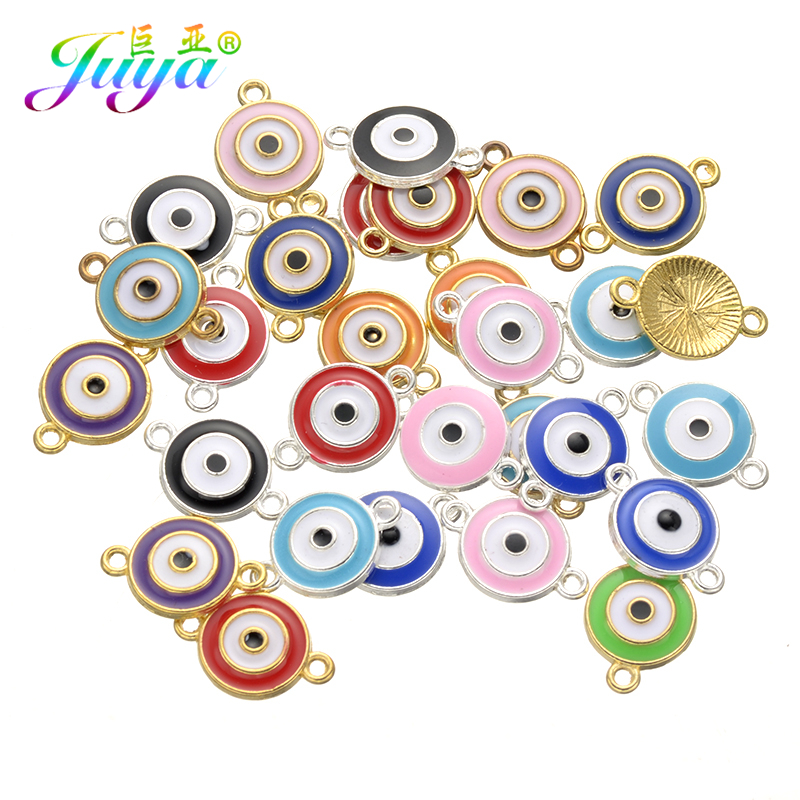 Juya 20pcs/lot Wholesale Enamel Charms Supplies Greek Evil Eye Charms Connector Accessories For Handmade Turkish Jewelry Making