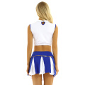 Women Adult Cheerleading Uniform Stage Performance Team Dance Costume Mock Neck Sleeveless Crop Top with Pleated Skirt Outfit