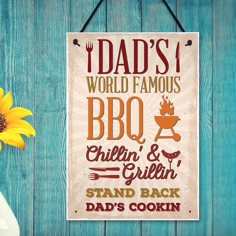 Meijiafei Dad's BBQ Barbeque Hanging Shed SummerHouse Sign Garden Plaque Birthday Sign For Him 8.3"x 11.7"