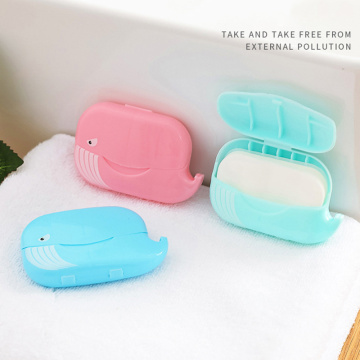 50PCS Portable whale soap paper disposable mini soap chips cute cartoon whale shape outdoor mini plastic manual soap dispenser