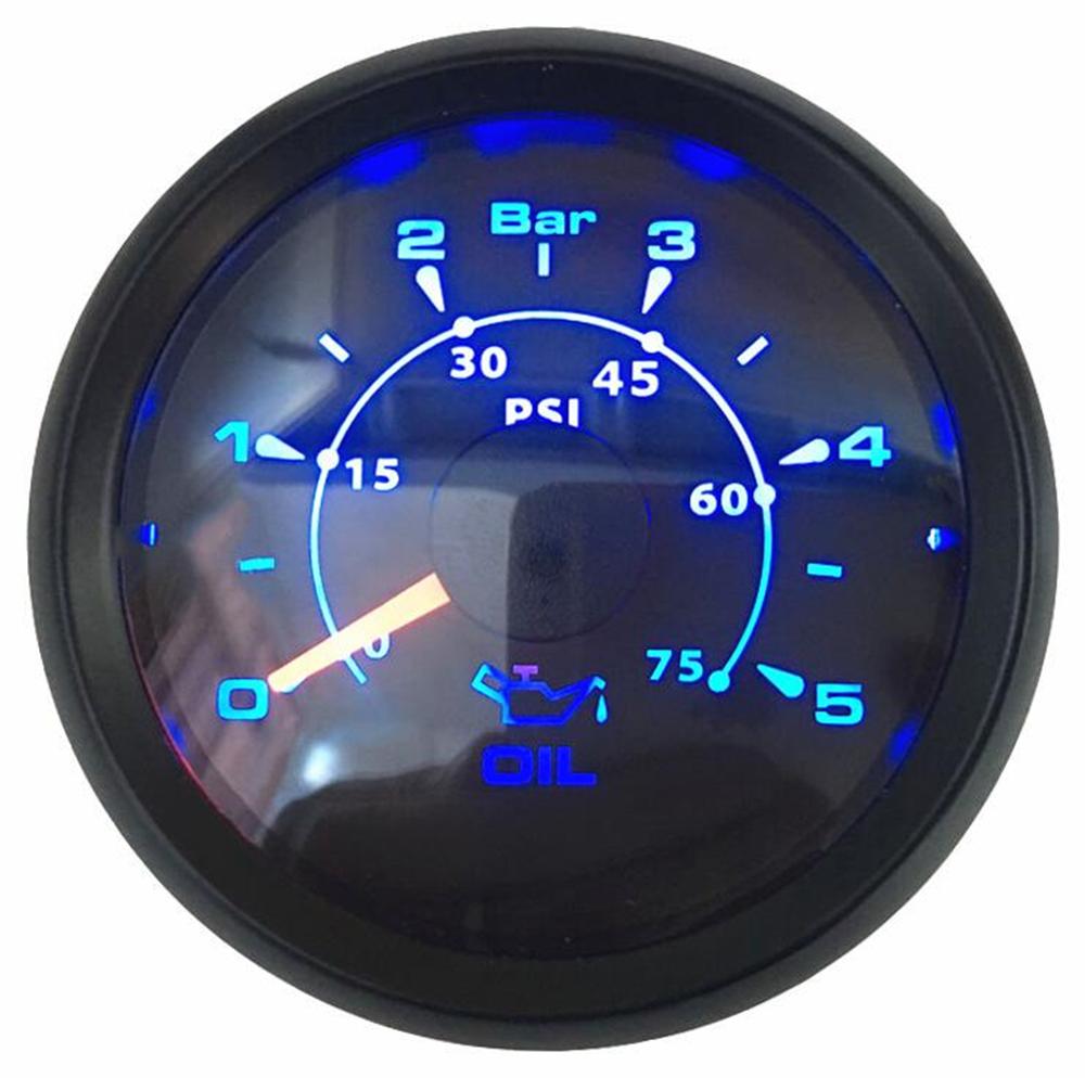 New Type Lcd Oil Pressure Gauges Modification 52mm 0-5Bar Waterproof Oil Pressure Meters 0-75Psi 10-184ohm for Auto Truck Boat