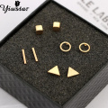 Yiustar New 4pair/Set Geometric Triangle Round Square T Bar Stud Earrings for Women Girls Kids Trendy Jewelry Brincos Bijoux