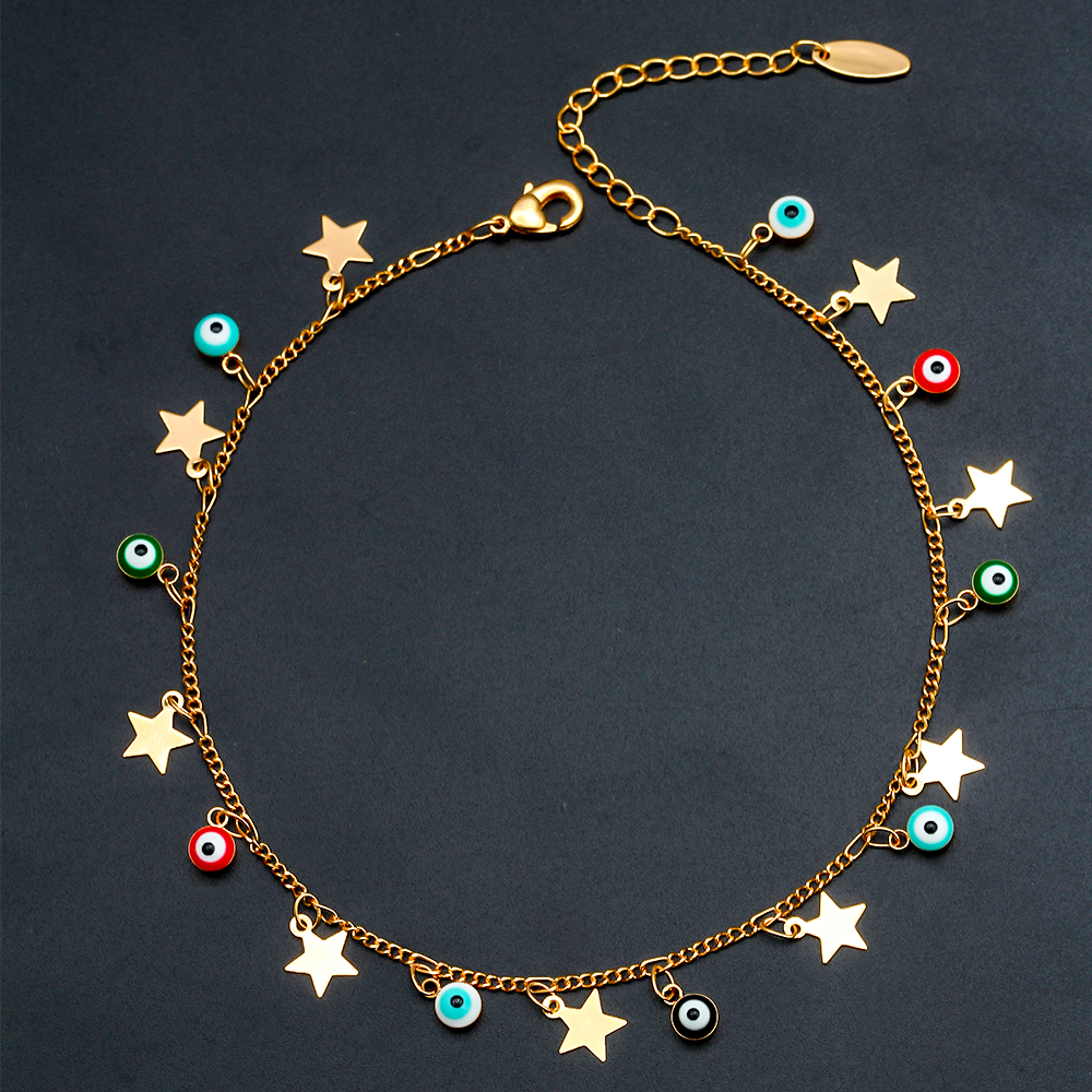 EVIL EYE Star Charm Anklet Bracelet Gold Color Foot Chain Adjustable Turkish Eye Ankle Fashion Jewelry for Women Female EY6502