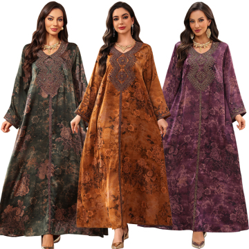 Printed Abaya Dress Embroidered Kaftan Maxi Women Eid