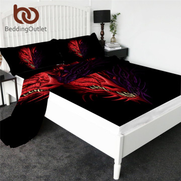BeddingOutlet Red Dragon Fitted Sheet Head of Angry Bed Sheet Set 3D Print Flat Sheet Demon Game Bedding Mattress Cover 4pcs