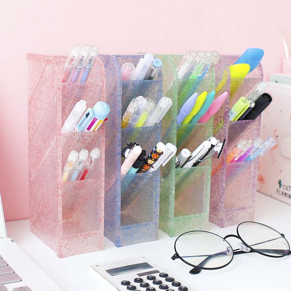 Oblique insertion tassel flashing chalk holder desk desktop storage box stationery rack transparent cosmetic brush