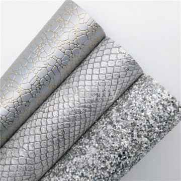 Onefly 21X29CM Silver Chunky Glitter Leather, Metallic Snake Synthetic Leather Fabric Sheets For Bow DIY handbags shoes BQ071