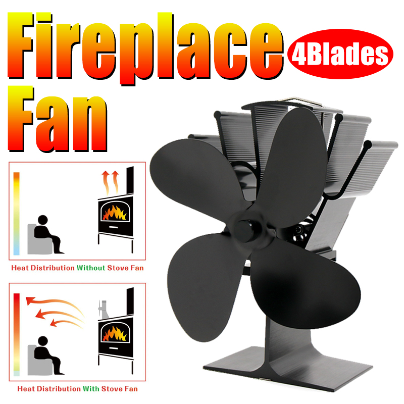 Efficient 4 Blade Heat Powered Stove Fan Log Wood Burner Eco Friendly Quiet Home Fireplace Fan Heat Distribution Fuel Saving