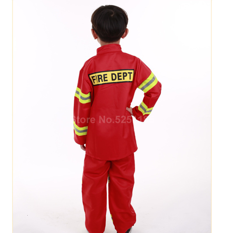 Kids Firefighter Jackets Children Fireman Cosplay Uniform Halloween Role Play Costume Hat Coat Pants Toys Party Cos Clothing Set