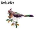 Wuli&baby Green Purple Lark Bird Brooches Women Alloy Animal Enamel Brooch Pins Gifts