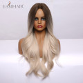 EASIHAIR Ombre Brown Light Blonde Platinum Long Wavy Middle Part Hair Wig Cosplay Natural Heat Resistant Synthetic Wig for Women