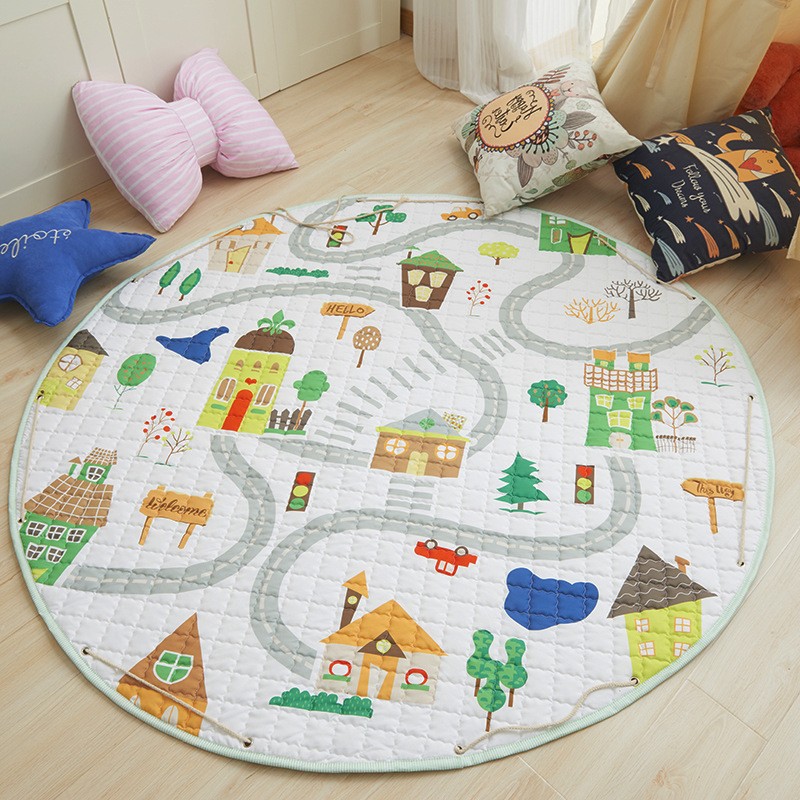 150cm Baby Play Mats Animal Bear Fox Lion Cartoon Pattern Nonskid Crawling Carpet Blanket Kids Toys Storage Bag Children Mat Toy