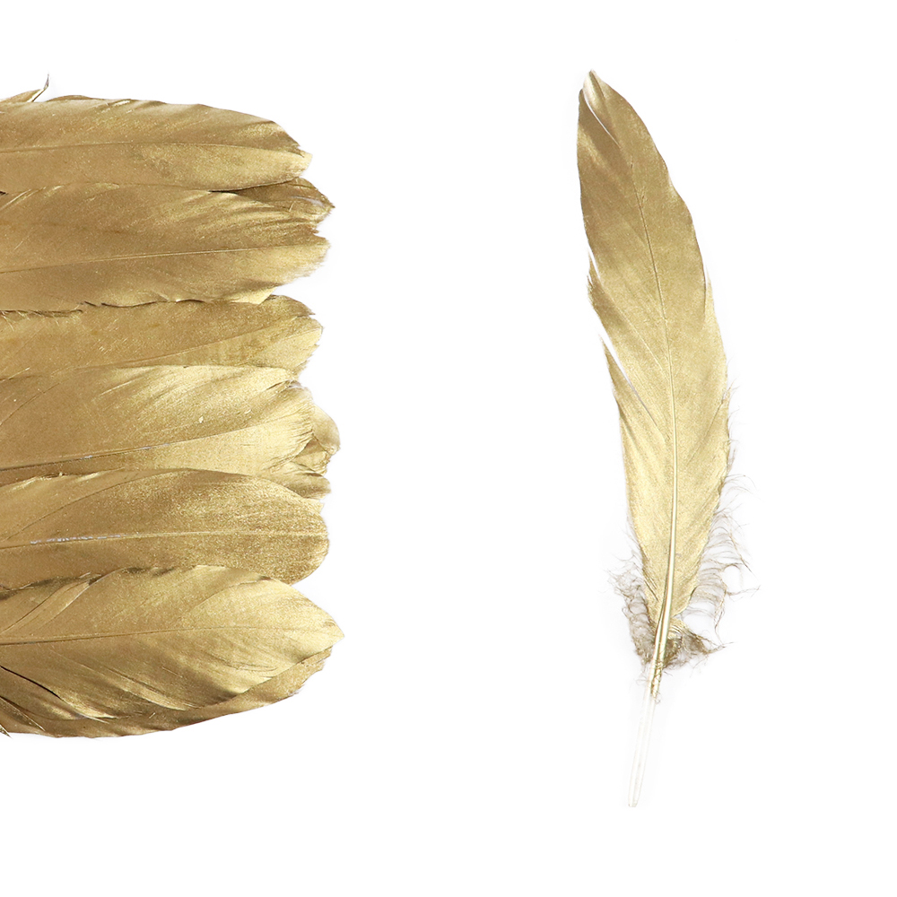 50 Pcs Printing Feathers 6-8inch Spray Gold Natural Gooses feather for Wedding Party Decoration Crafts Plume