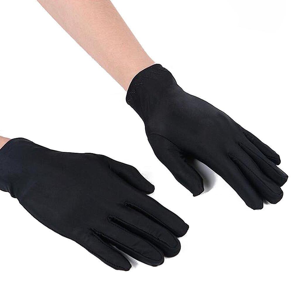 1Pair Spring Summer Spandex Gloves Men Black White Etiquette Thin Stretch Gloves Dance Tight Jewelry Gloves Hands Protector