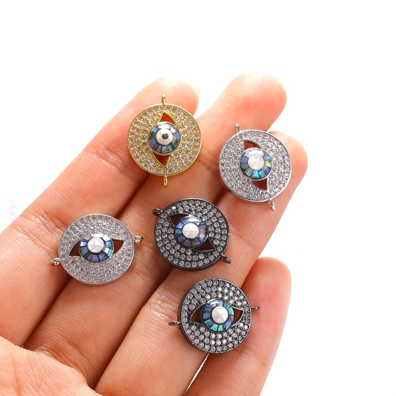 Juya Handmade Luxury Cubic Zirconia Hamsa Greek Evil Eye Charms Connector Accessories For DIY Turkish Jewelry Making Supplies