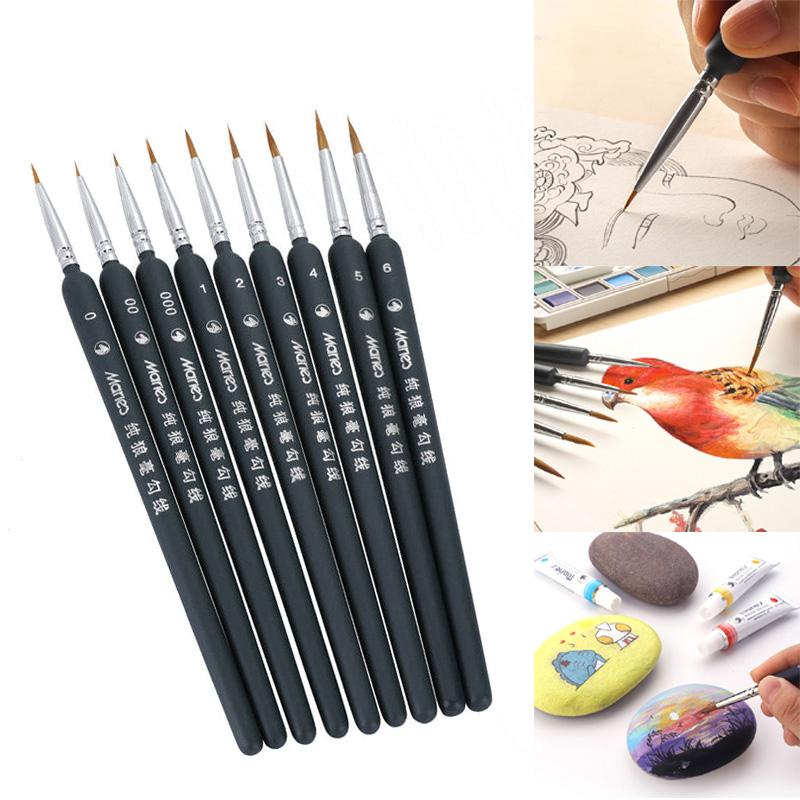 10pcs Paint Brush Fine Miniature Fine Hook Line Wolf Half Paint Brush Nail Art Drawing Brushes Painting Supplies Each Size 2pcs