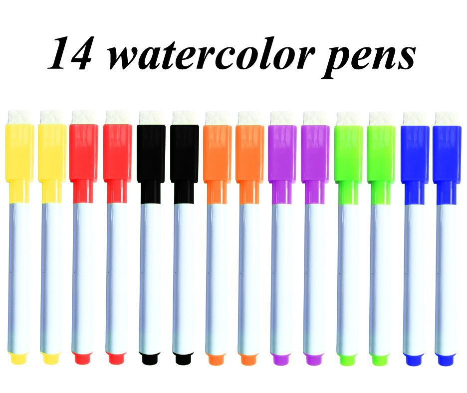 14PCS Water Color Pens School White Board Nevera Marker Pen Magnetic Whiteboard Dry Wipe Eraser Rubber Brush Fridge Magnets