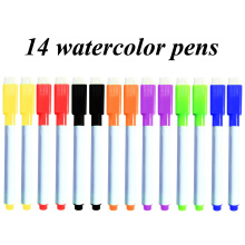 14PCS Water Color Pens School White Board Nevera Marker Pen Magnetic Whiteboard Dry Wipe Eraser Rubber Brush Fridge Magnets