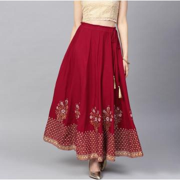 2020 New India Sarees Costume Ethnic Style Kurtas Woman Performance Dance Red Cotton Leng Ha Skirt