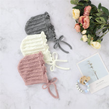 Infant Baby Knit Hat Soft Cute Beanie Hat Winter Christening Bonnet with Chin Strap Solid Color Winter Warm Accessories Caps