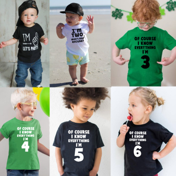 Of Course I Know Everything I'm 3/4/5/6 Kids Funny Birthday T Shirt Toddler Boys Girls Short Sleeve Tshirt Children Casual Tops