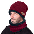 Neck warmer knitted hat scarf set fur Wool Lining Thick Warm Knit beanies balaclava Winter Hat For men Cap Skullies bonnet#p8