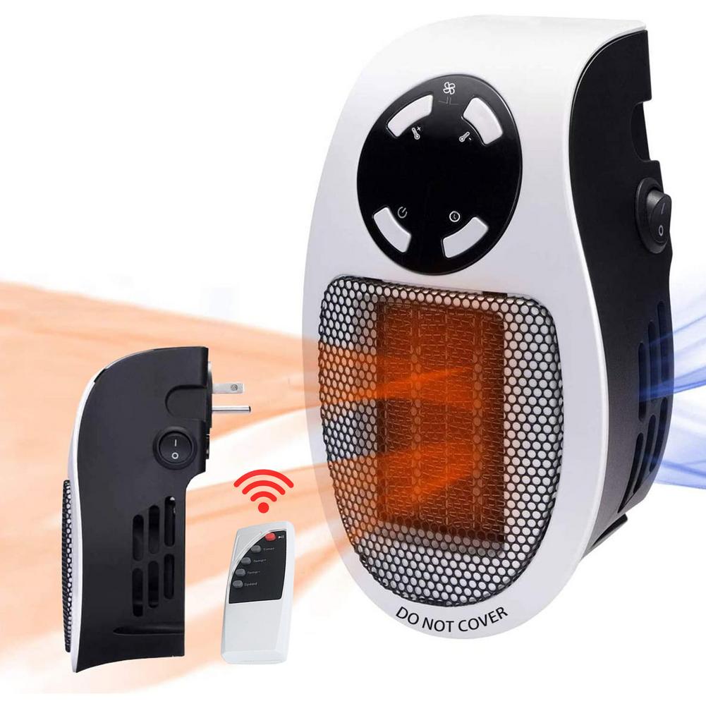 500W Electric Wall Heater Mini Portable Remote Control Plug-in Personal Space Warmer For Indoor Desktop Fireplace Heater Fan
