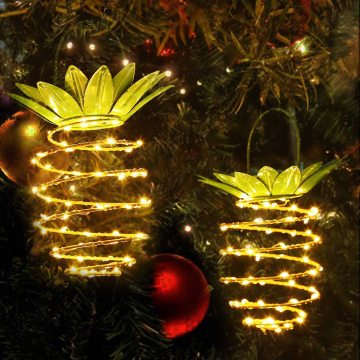 Outdoor Waterproof Garden 25Led Pineapple Solar Lights Path Lights Hanging Fairy Lights Warm Copper Wire Solar String Lights