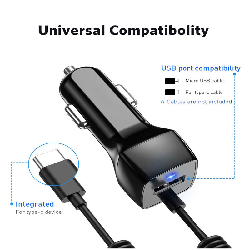 USLION 24V Mini USB Car Charger With Micro USB Type C Cable For Samsung S10 S9 Xiaomi Redmi Note 7 Mobile Phone USB C Fast Cable