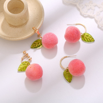 1Pair 2020 Fashion Flocking Peach Earrings for Women Cute Fruit Earring Party Wedding Jewelry Gifts