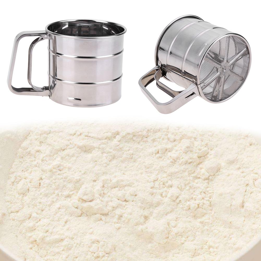 Stainless Steel Mesh Flour Sifter Mechanical Baking Icing Sugar Shaker Sieve Cup Shape Bakeware Baking Pastry Tools
