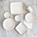 65pcs white Disposable tableware set disposable paper plate straw cup gold stamp for wedding birthday decoration party supplies