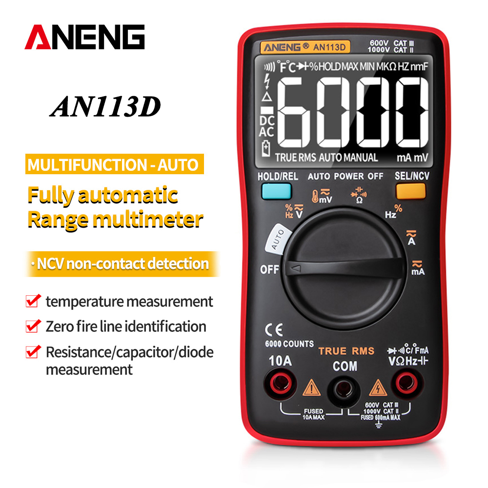 ANENG AN113D Electrical Digital Professional Multimeter 6000 Count Meter Transistor Tester Rang ACDC Voltage Current Detector