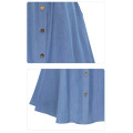 Classic Summer Denim Skirts Womens Pleated Knee Length Jeans Skirt Sweet Solid Casual Button Long Skirt Women Loose Party Skirts