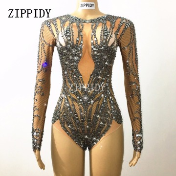 Sparkly Black Crystals Nude Bodysuit Performance Outfit Costume Party Celebrate Glisten Rhinestones Stretch Leotard Stage Wear