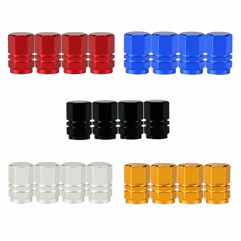 4Pcs/lot Tire Valve Stem Caps, Hex Design Multi-Color Anodized Machined Aluminum Alloy Bicycle Bike Tire Valve Caps Dust Covers