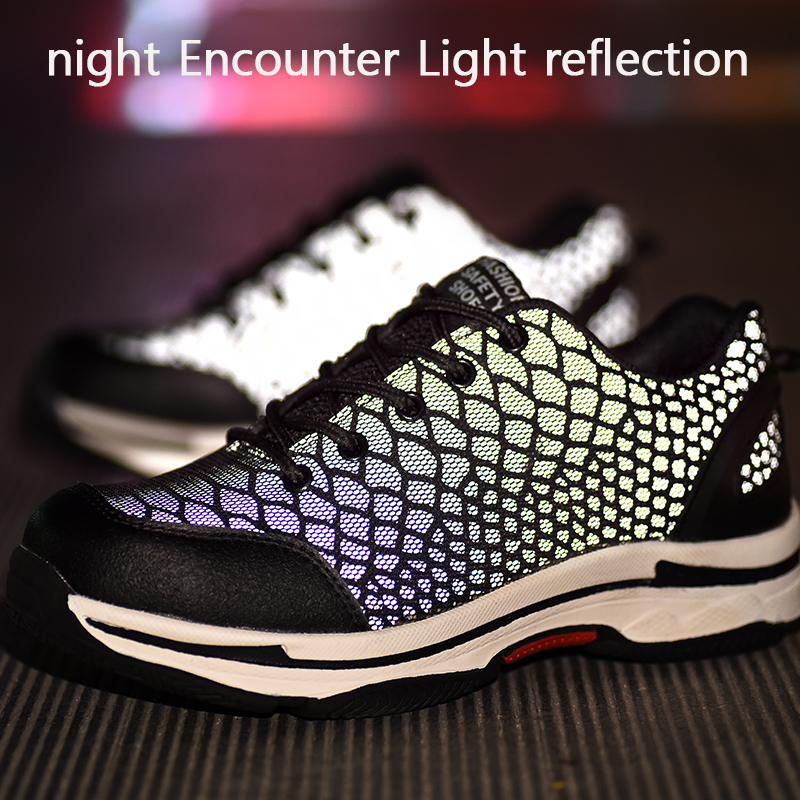 New exhibition 2018 Fashion safety shoes Men Lightweight Mesh Breathable Night Reflective Casual Sneaker men Steel Toe Work shoe