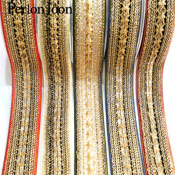 10yards/lot Retro nation style 5cm colorful gold thread woven webbing on clothing dress decorative sewing accessories ZD017