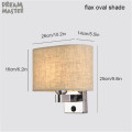 Indoor Bedside Oval Lampshade Wall Lamp Light, Vintage Industrial Wall Sconce with Rectangle Fabric Shade for Reading Bedroom