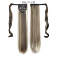 Long Straight Ponytail Wrap Around Ponytail Clip in Hair Extensions Natural Hairpiece Headwear Synthetic Hair Brown Gray 613