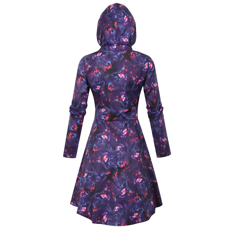 Women Autumn Winter Long Sleeve Print Halloween Dress Casual Hooded A-line Irregular Party Dresses Vestidos Robe Femme Plus Size