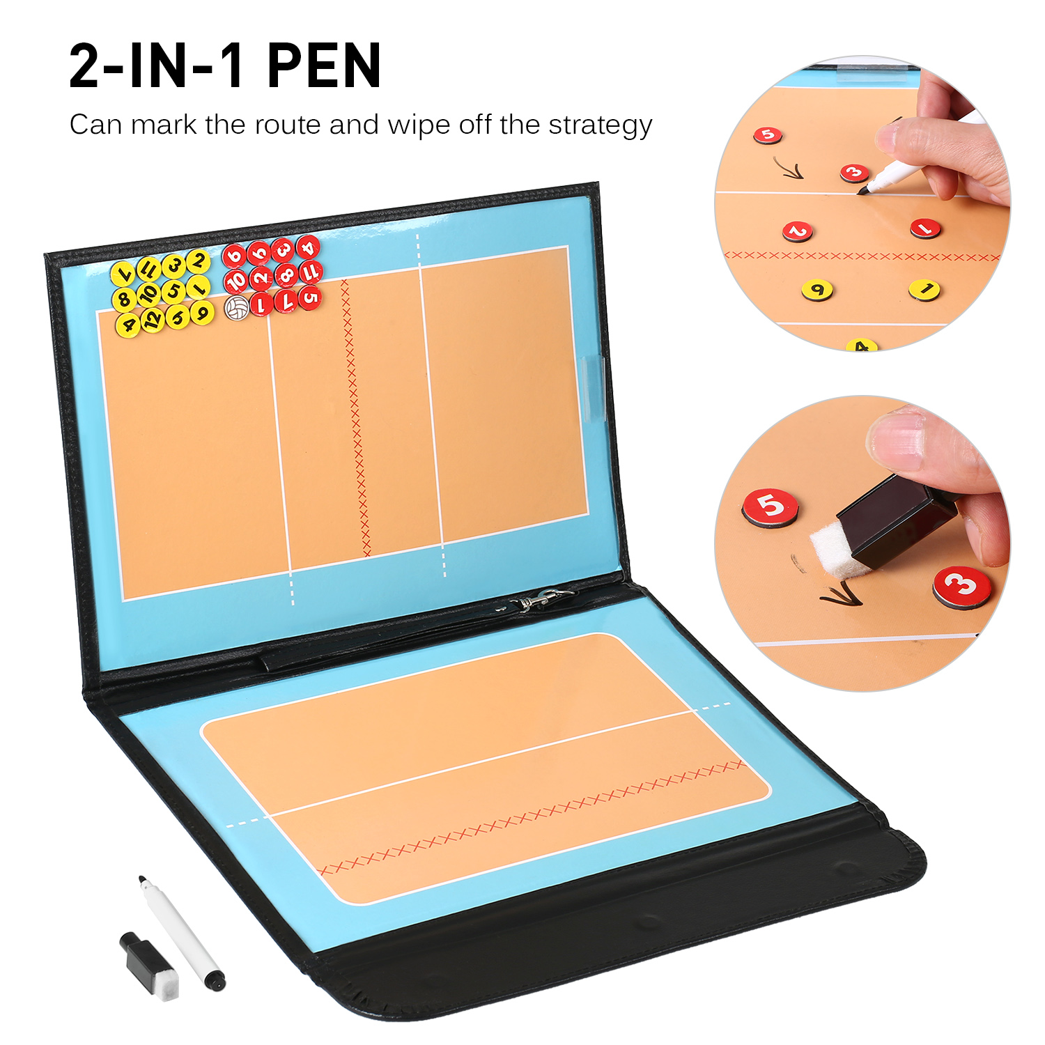 2-in-1 Foldable Volleyball Tactical Board Coaching Volleyball Tactic Board Magnetic Handball Tactics Game Training Board