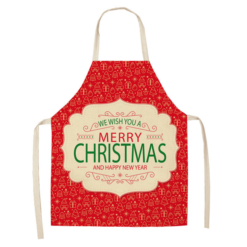 Santa Claus Red Green Black Adult Apron Merry Christmas Kid Gifts Cotton Linen Bib Kitchen Cooking Accessory Home Cleaning