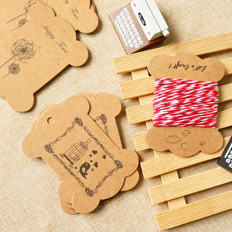 50pcs Dandelion Gift Tag Tree Pattern Thicken Cardboard String Twine Bobbine Spool DIY Sewing Garment Tag