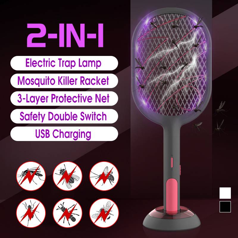 3000V Electric Insect Racket Swatter Zapper USB 1200mAh USB Rechargeable Mosquito Swatter Kill Fly Bug Zapper Killer Trap Light