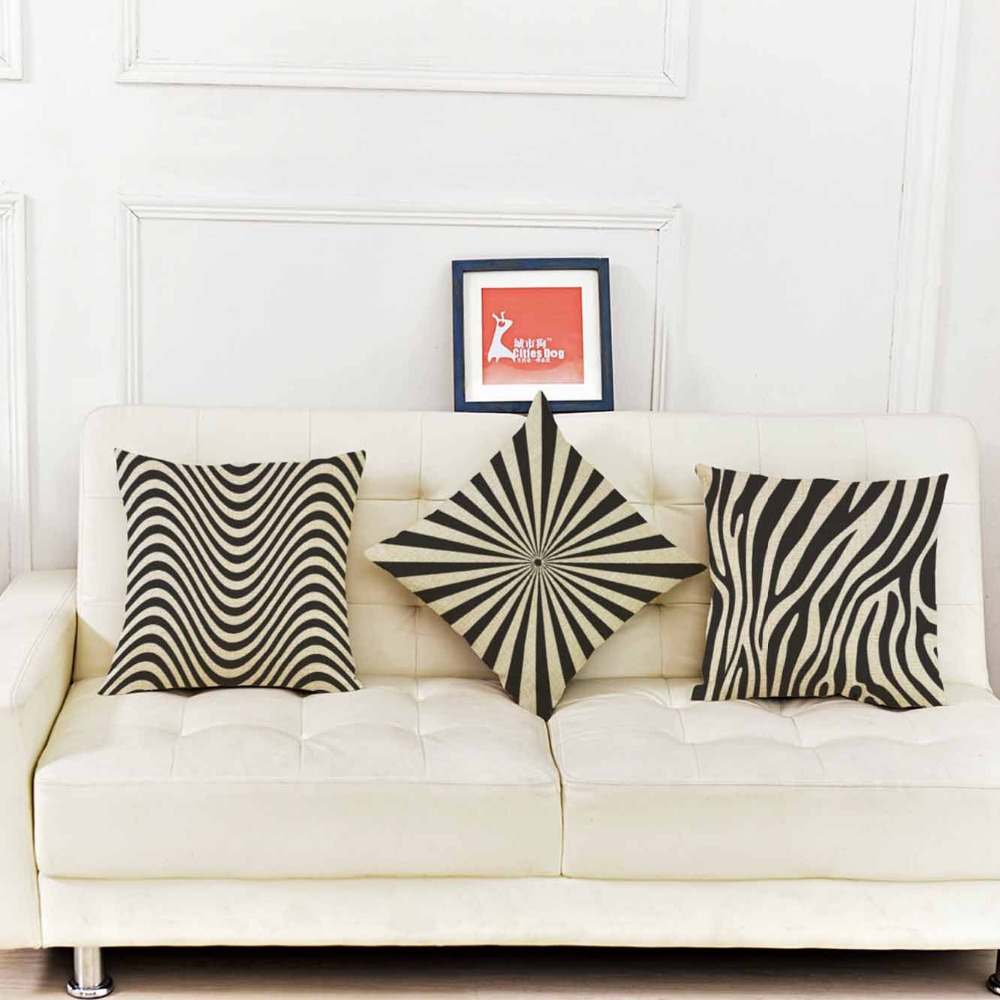 Geometric style Cushion Black white Zebra Wave pattern Cotton Linen Throw Pillows 18 inches Home Decor Office sofa cojines