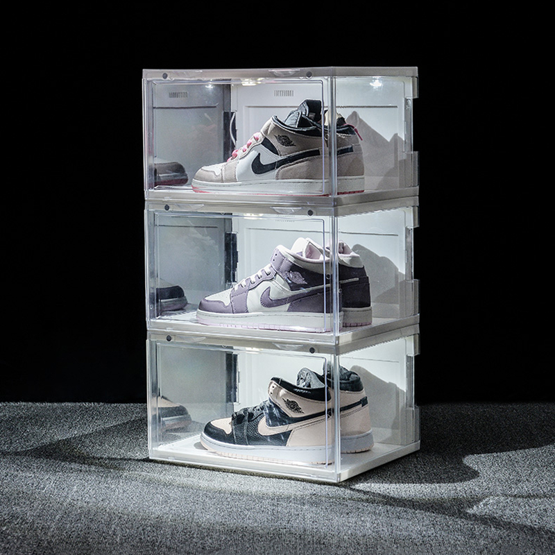 Sound Control LED Light Shoe Box Sneakers Storage Box Anti-oxidation Organizer Shoe Wall Acrylic Shoes Collection Display Rack