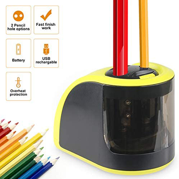 Pencil Sharpeners Battery Operated or USB Powered Pencil Sharpener with Container Double Holes for 6-12mm NC99