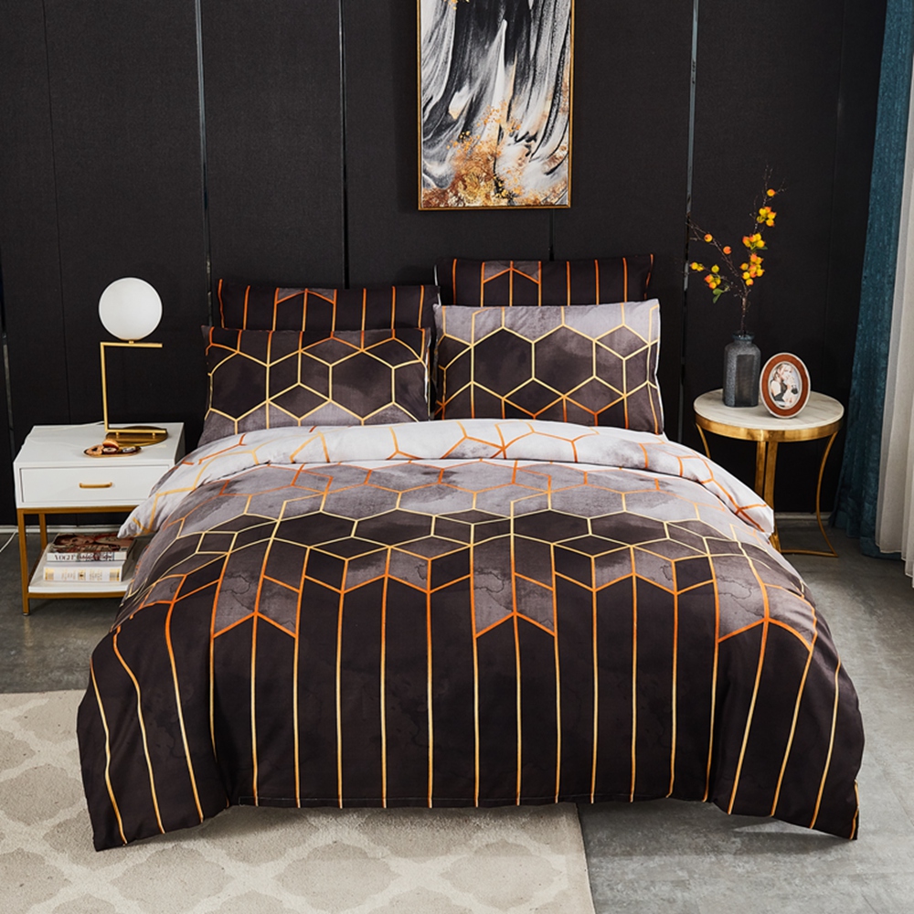 Geometric Plaid Gilt Duvet Cover Set 240x220 Nordic King Size Bedding Sets Double Queen Quilt Covers Pillowcase (No Bed Sheet)