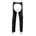 TiaoBug Men Black Faux Leather Crotchless Chaps Wild West Cowboy Sexy Costumes Fringe Buckled Open Crotch Porno Loose Long Pants